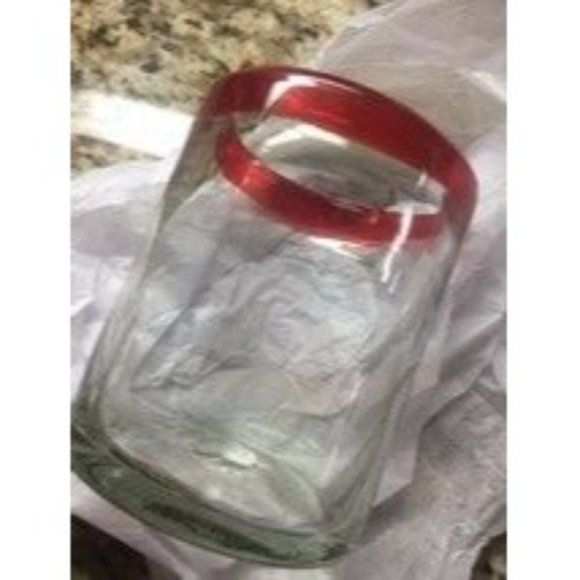 Handmade Other - Hand Blown Glass Hand Made Clear With Ruby Red Rim Trim Juice Tumbler Whiskey